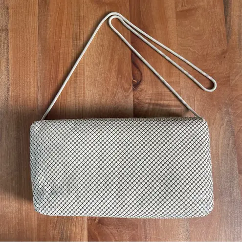 Vintage Pelle Italia of Italy Cream Chain Mail 11" Purse Metal Flap Bag Gold