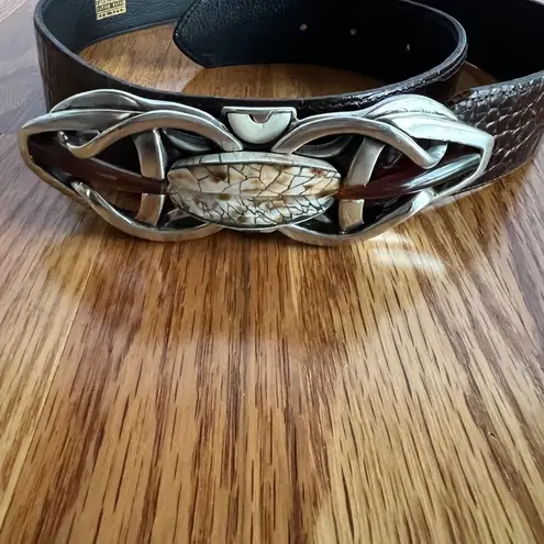 Connie Bates Farenheit Brown Leather Belt Semi Precious Stones 28"