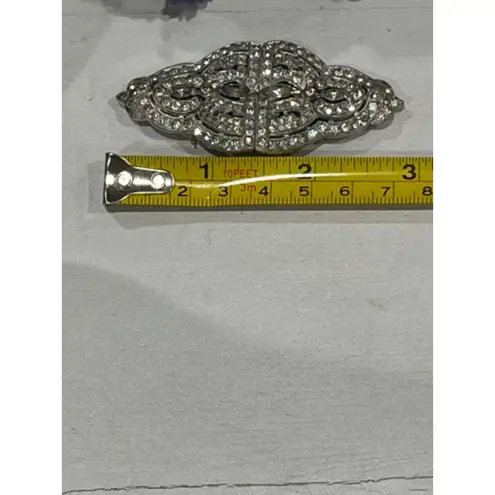 1930s rhinestone art deco duette pin brooch vintage silver tone Diamanté Clasp