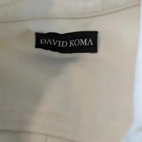 David Koma Ostrich Feather Oversized Denim Jacket Dress Bridal bachelorette White Size 10