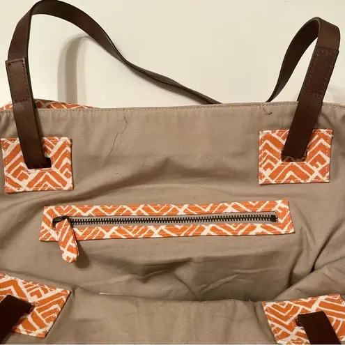 Pottery Barn  Orange & White Tote Bag Vacation Beach Canvas Handbag Cotton 21x14