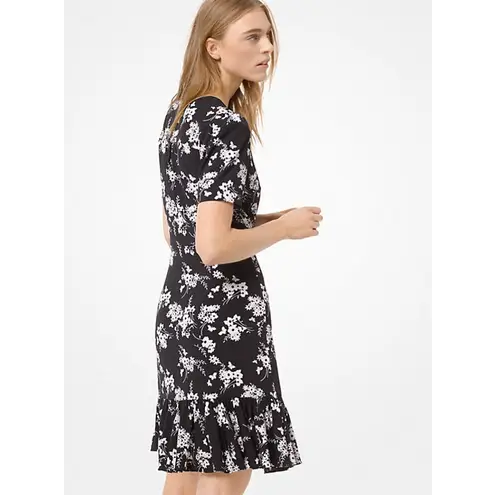 Michael Michael Kors Botanical Print Matte Jersey Dress Black & White Size XL