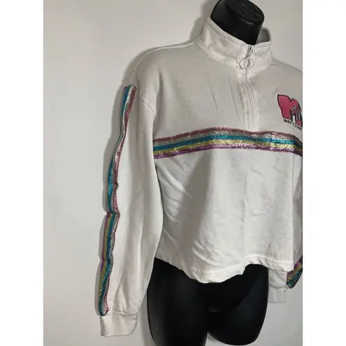 MTV 1/4 Zip Cropped Sweatshirt size small Silver
