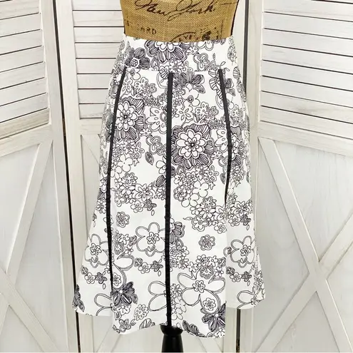 Apt. 9  Floral Twill A Line Skirt Black White 8 Cotton