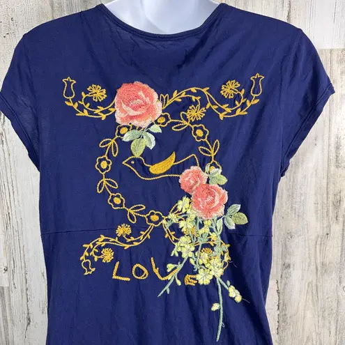 Johnny Was JWLA Dress M | Navy Embroidered | Cap Sleeve | Boho Style | MSRP $300