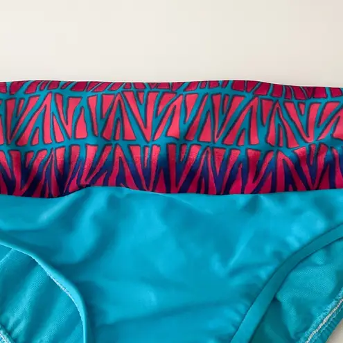 Sunsets Daybreak Turquoise Blue Fading Coral Ruching Bikini Bottoms NWT Small