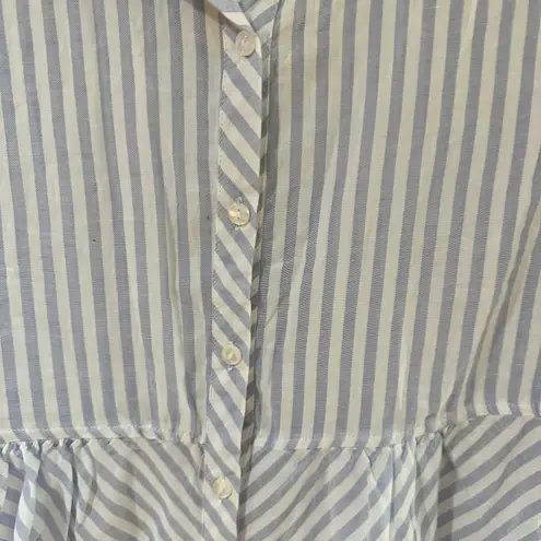 Love Note LOVE NOTES Blue White Striped Peplum Boho Button Up Top Medium