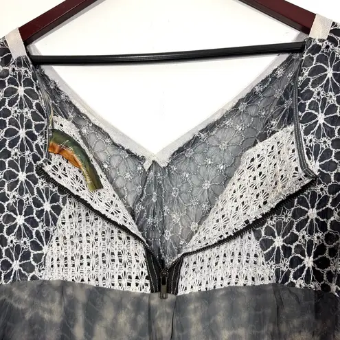 Aratta Silent Journey Sheer Gray Wash Embroidered Top Size M