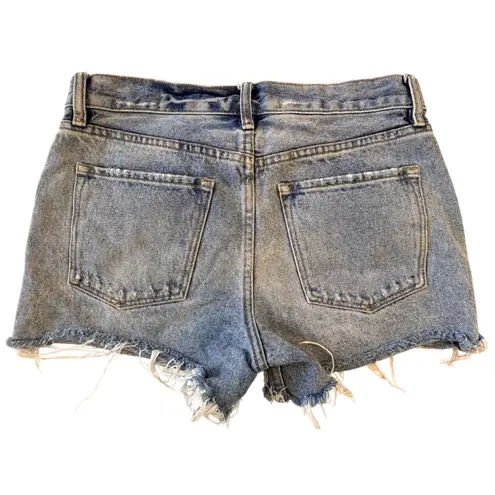 ALLSAINTS Denim Shorts Women Sz 27 Mid Rise Frayed Boy Short Cut Offs Beach Blue