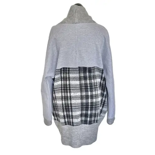 Hem & Thread Womens Gray Knit Fleece Plaid Cardigan Thick Size Medium Collar