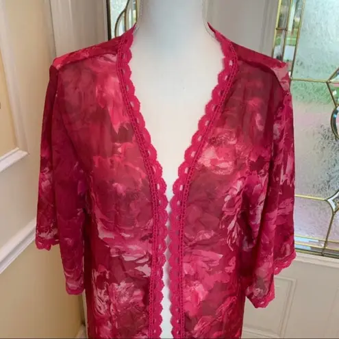 LuLaRoe  Pink Floral Sheer Duster Kimono Cardigan. Size‎ Small. In Good Condition