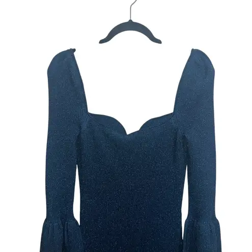 Self Portrait NEW NWT Dark Blue Lurex Knit Midi Dress
