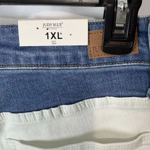 Judy Blue High Waist Ecru Blue Contrast Shorts 1XL Stretch Denim New