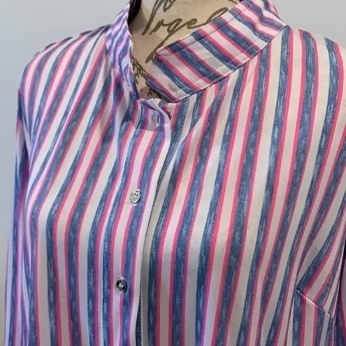 Peter Nygard Nygard stretch striped button front tunic top roll tab sleeves size large