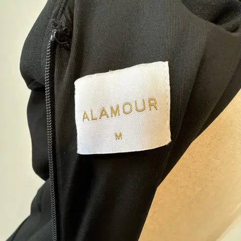 Alamour Womens Marta One Shoulder Cutout Maxi Gown Dress Size M Black Ponte Slit Size M