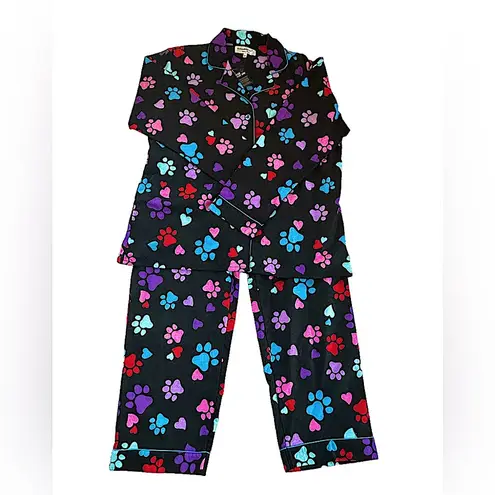 Warm comfy cozy dog lover paw print colorful flannel winter pajama set NWT 2X Size XXL