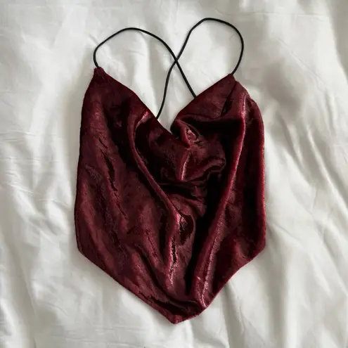 L'Academie Palmer Top Strappy Open Back Burgundy Red Size S