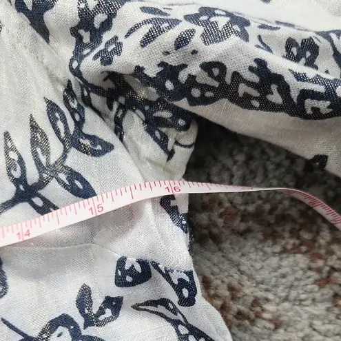 Charter Club Weekend Collection Linen Paisley Print Top White Navy Small