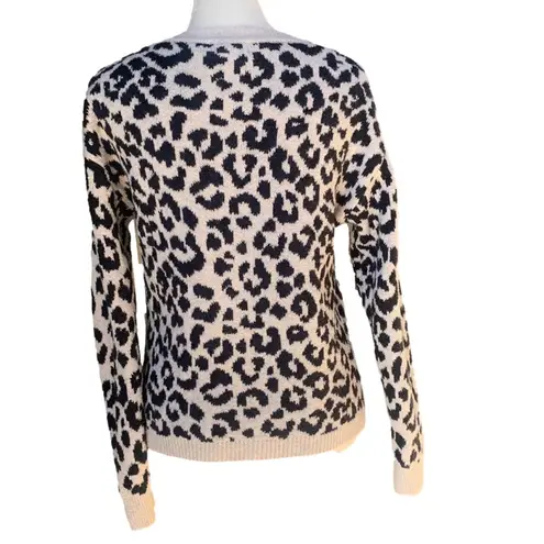 Yet Again Cream Leopard Animal Print Pullover Knit Crew Neck Sweatshirt