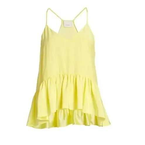 Cinq à Sept NEW Cinq à Sept Janet 100% Silk V-Neck Ruffle Hem Top, Yellow, M