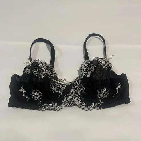 Gilligan O’Malley Black With White Floral Embroidery 34D Unlined Underwire Bra Size undefined