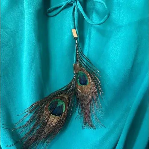 Gracia Garcia blue peacock feather bow strapless romper size L