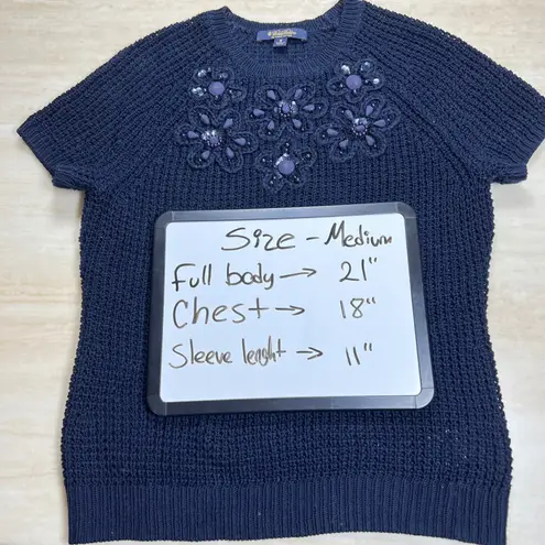 Brooks Brothers  Egyptian Cotton Embellished Knit Top Navy Blue Medium