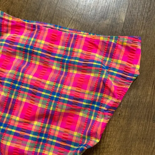 Vtg Matari Swim Bikini Bottoms Sz Large Abstract Picnic Plaid Rainbow Pink