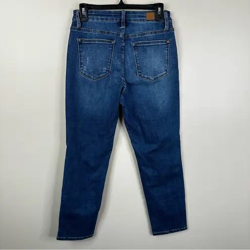 Judy Blue Jeans Women’s 27 Blue Aggie Mid-Rise Thermal Patch Boyfriend Fit