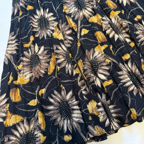 Carole Little Long Boho women Skirt with Sunflowers for Fall Size 12 Vintage Black