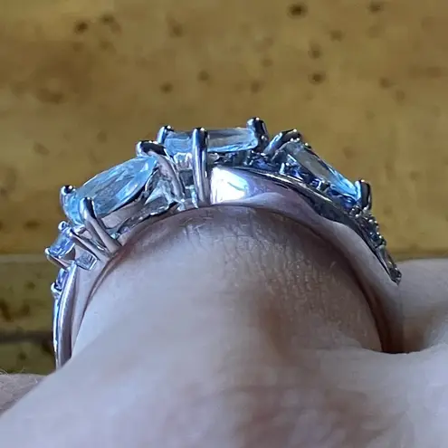 Natural Aquamarine Tanzanite Sterling Silver Ring Size 7