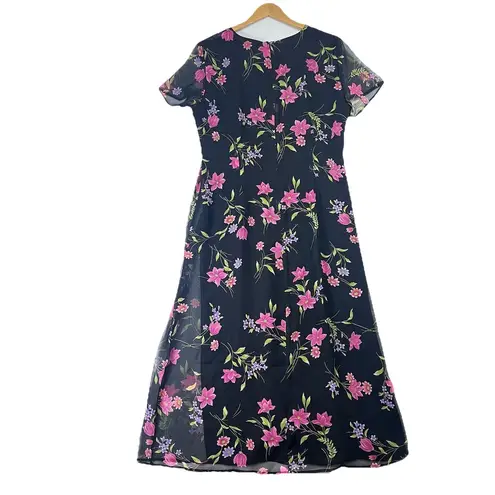 Baby Doll Maxi Dress 12 Kathie Lee Floral A Line CottageCore Y2k Romantic Retro Black