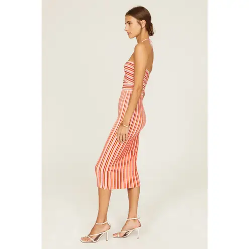 AMUR Valena Red Orange Pink Striped Knit Halter Neck Sleeveless Midi Dress Small