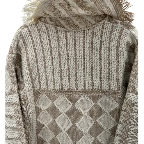 Hand Made Boho Fringe Oversized Cardigan Sweater Jacket Women's Neutral Print Tan Size M - Image 4