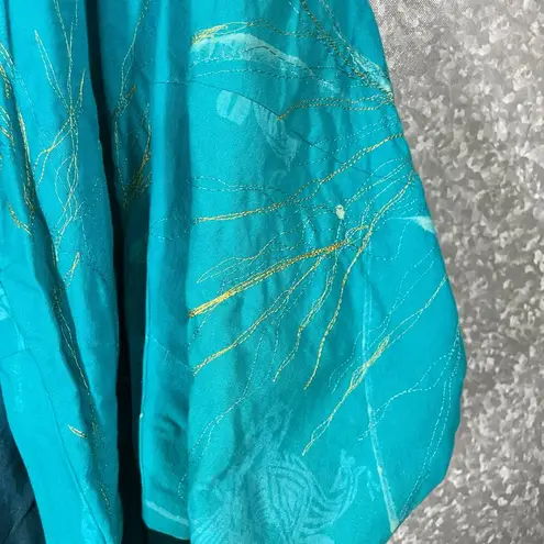 Hand Dyed & Embroidered Women's Teal Draped Artsy Jacket