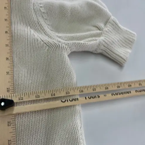 Adam Lippes Sweater Womens Small White Puff Sleeve Knit Turtleneck Cotton Wool