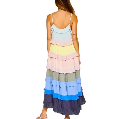 NWT Ces Femme Make It Work Colorful Tiered Ruffled Boho Sundress Maxi Size L Blue Size L