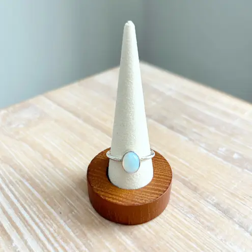 Sterling Silver 925 Oval Opal Ring Size 8.75 Stackable Minimalist Gemstone Band