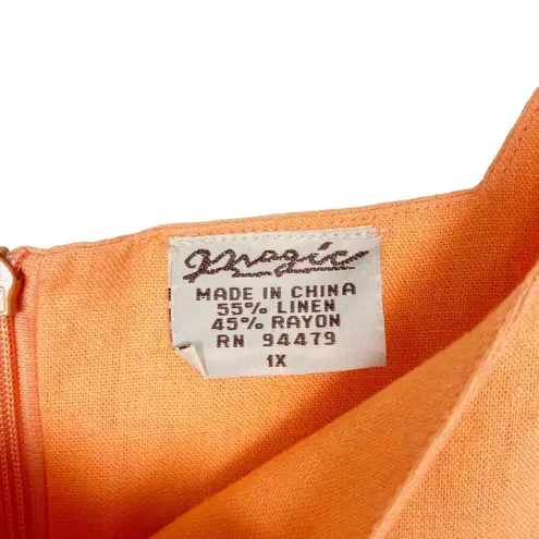 Vintage Magic Linen Blend Orange Sunflower Print Sleeveless Dress Sz 1X