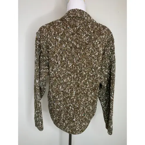 Leslie Faye Vintage Marled Chunky V Neck Sweater Sz Medium Brown Cream