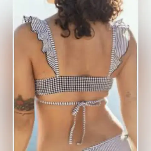 Aerie NWT  Seersucker Gingham Wrap Ruffle Bikini Top Size‎ Medium