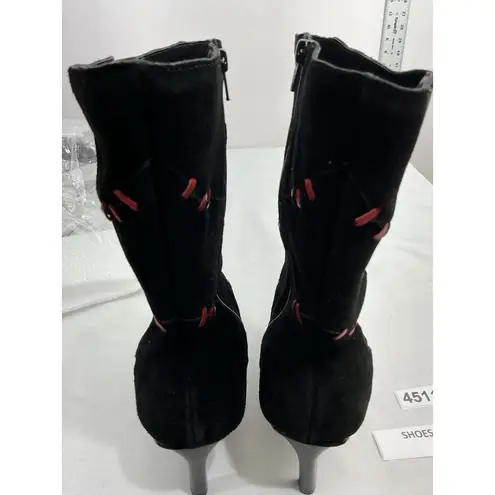 Womans Maraolo Month Mid Calf Boots 8.5 Black Red Pointed Toe Side Zip Stilettos