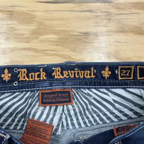 Rock Revival  Betty Crop Jeans Women's Size 27 Blue Wash Denim Stretch Flaps Low
