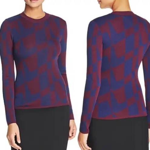 Hugo Boss Boss Geometric Sweater Lightweight Crewneck Long Sleeve Maroon Blue M