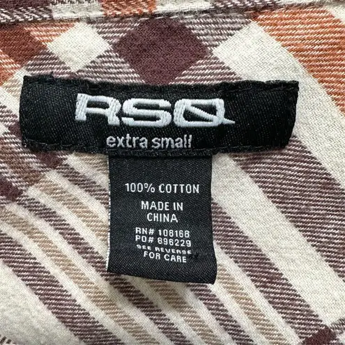 RSQ  Women's‎ XS Oversized Plaid Flannel Button-Up Shirt Cream/Brown Multicolor