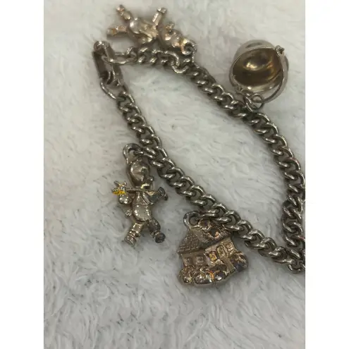 Vintage Charm Bracelet with House Soldier & Toy Figurine Charms Silver