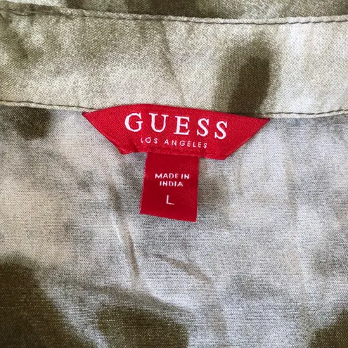 Guess Women's Green Tie-Dye Wash Oversized Long Sleeve Button Up Collared Shirt