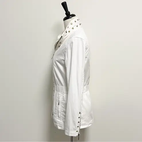 Michael Kors MK White Gold Tone Studded Zip Up Elastic Waistband Jacket Medium