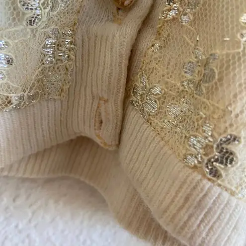 Vintage Park Storyk 1950's Orlon Acrylic Cardigan Knit Sweater Metallic Lace Ove Silver