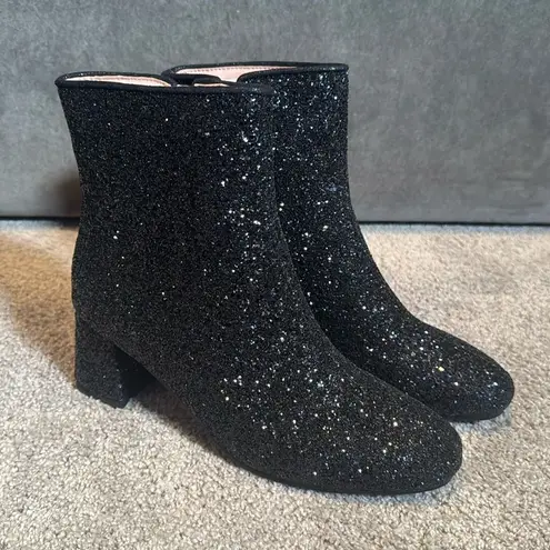 Women’s Black Glitter Covered Chunky Heeled Party Boots Zipper Size 10.5
